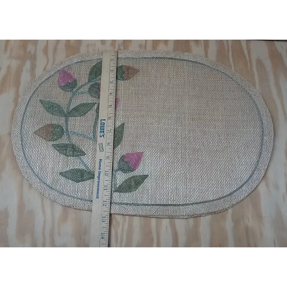 Lot Of 2 Vintage‎ Placemats Floral Embroidered Rattan Flower Garden Placemats